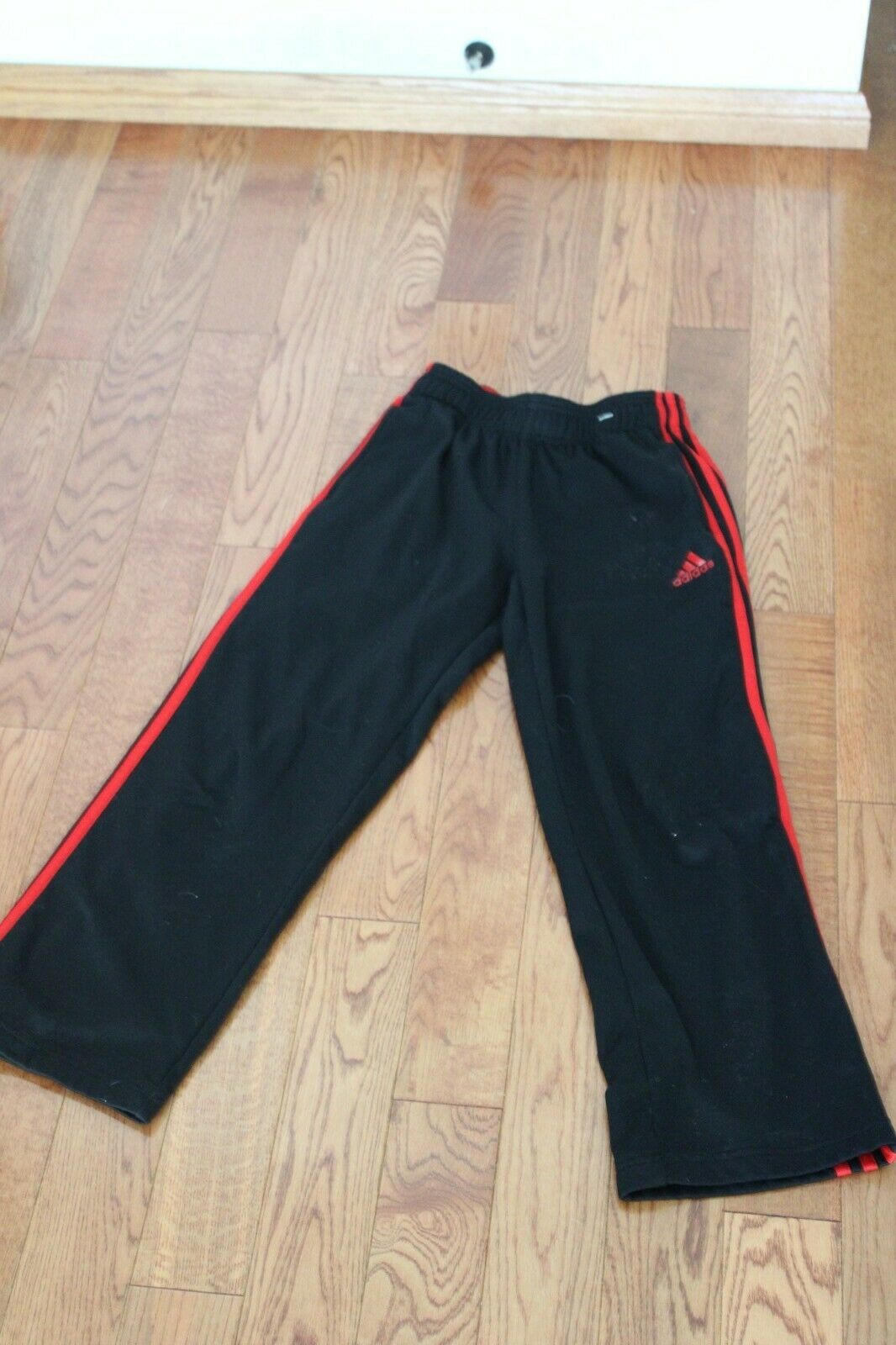 Adidas Youth Pants Size 10, Black With Red Stripes